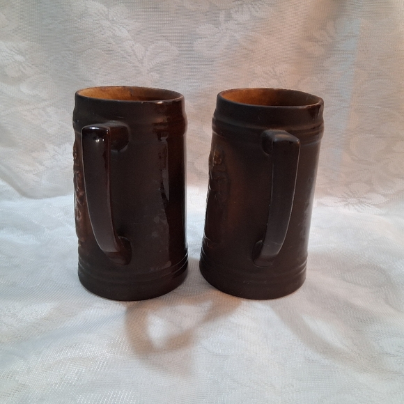 Vintage Moriyama Beer Mugs Monk Wine Cellar Japan Brown Pottery Steins Pair - Picture 5 of 16
